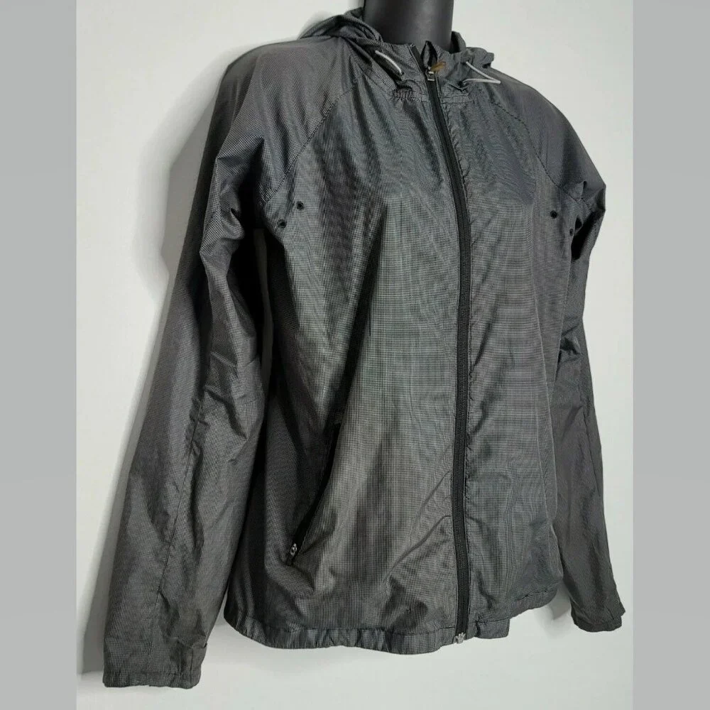 Nike Women 542213 Vapor Lightweight Running Jacket Black Gray‎ Check Hoodie Flaw